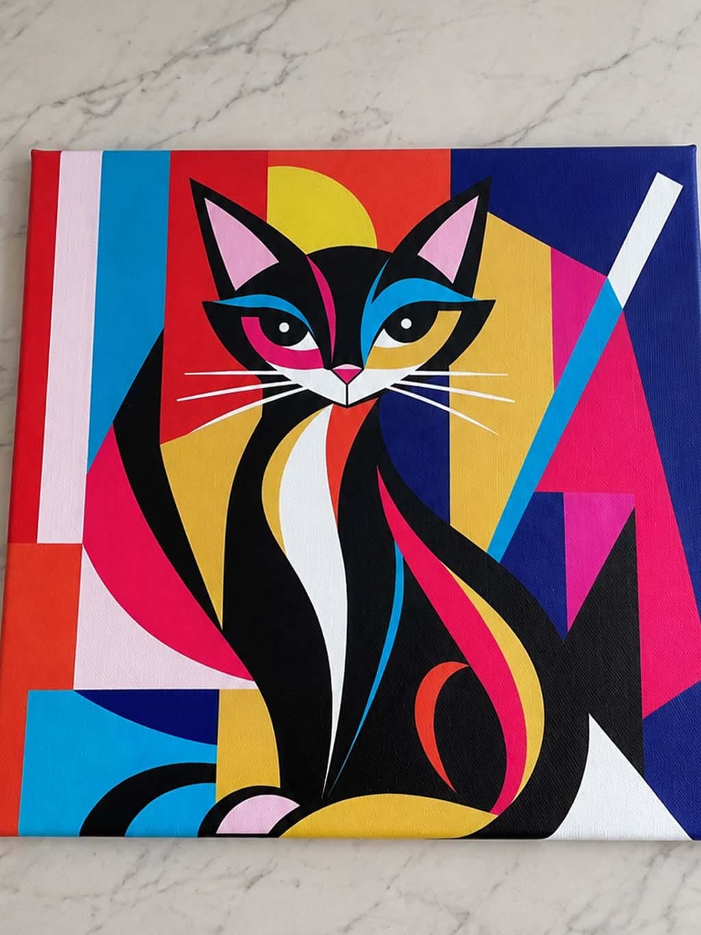 Customer photo review of Mini Peinture par Numéros 20x20cm avec cadre Chat Abstrait Éclatant