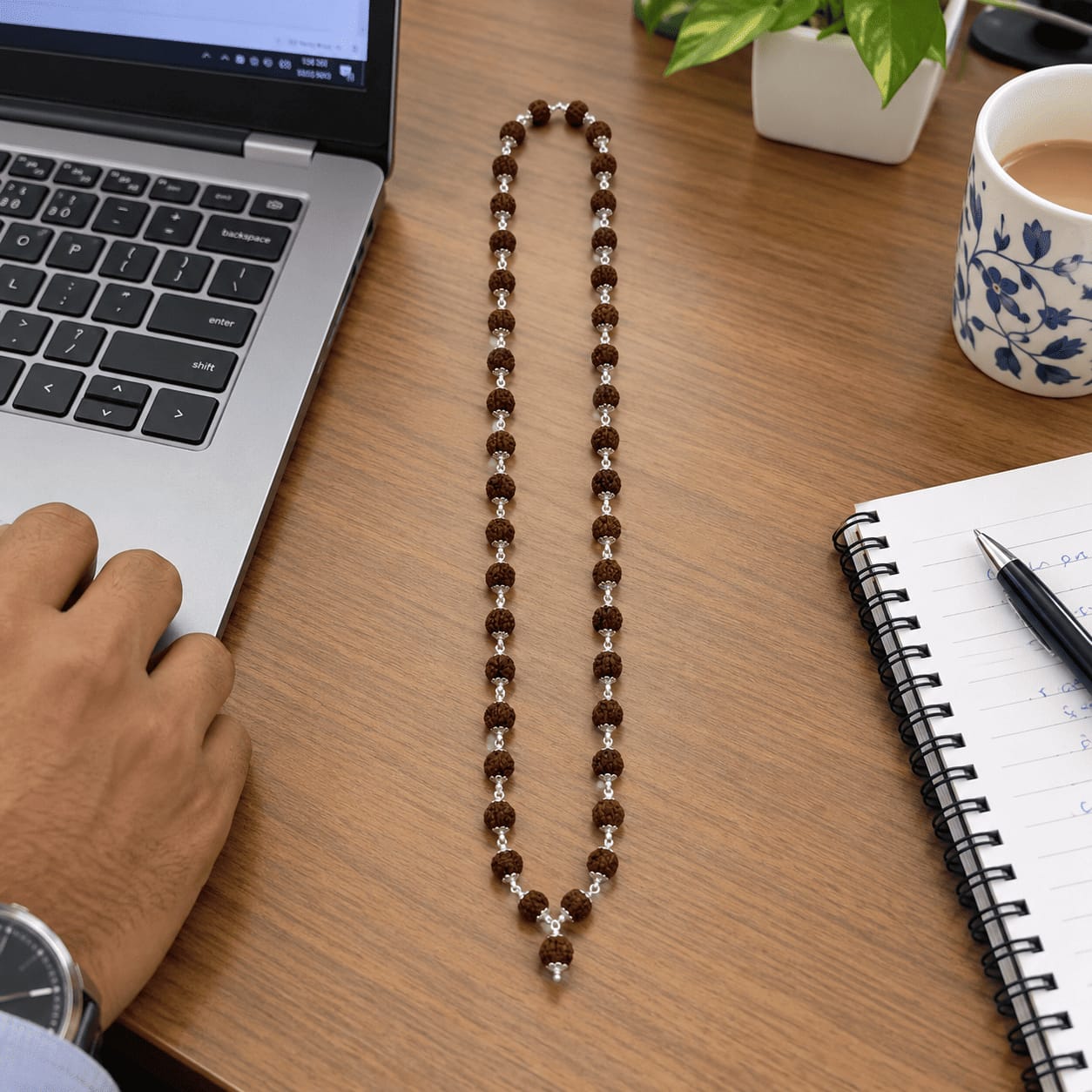 Customer photo review of Rudraksha Silver Mala