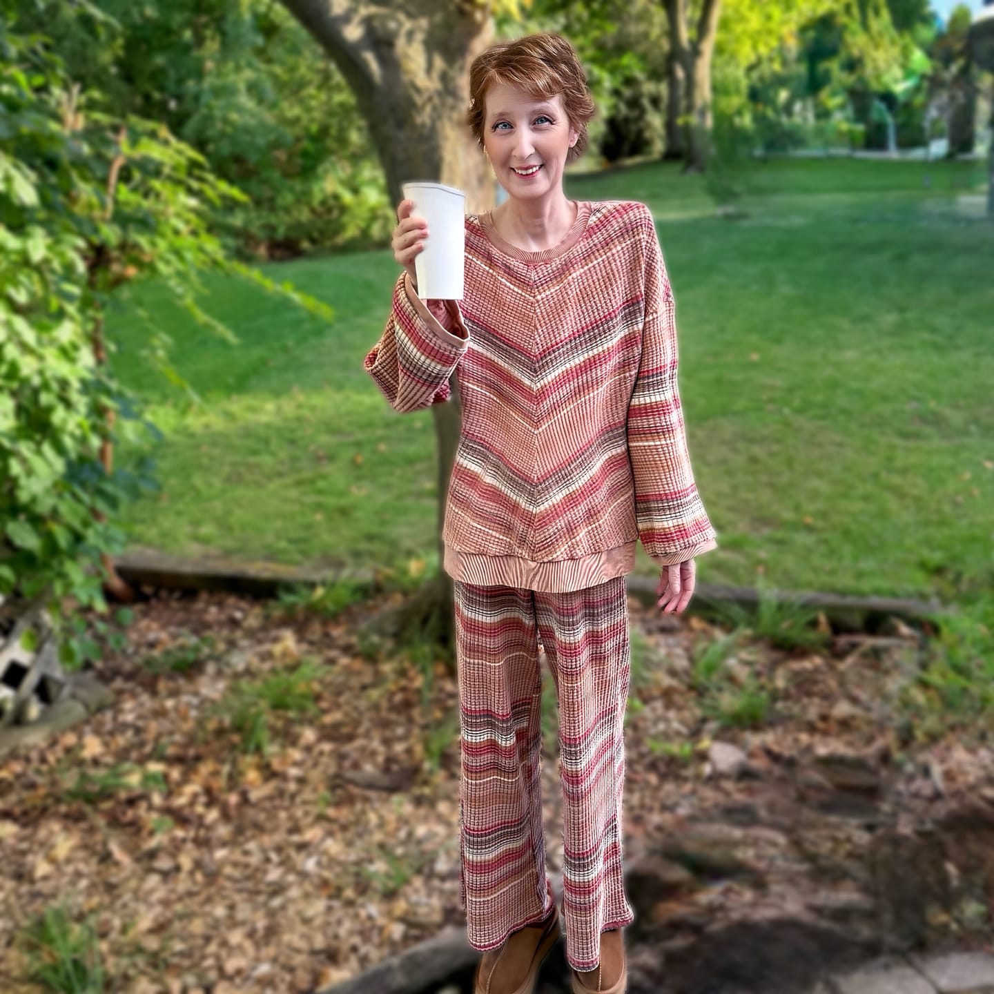 Customer photo review of Staycation Striped Thermal Washed Top