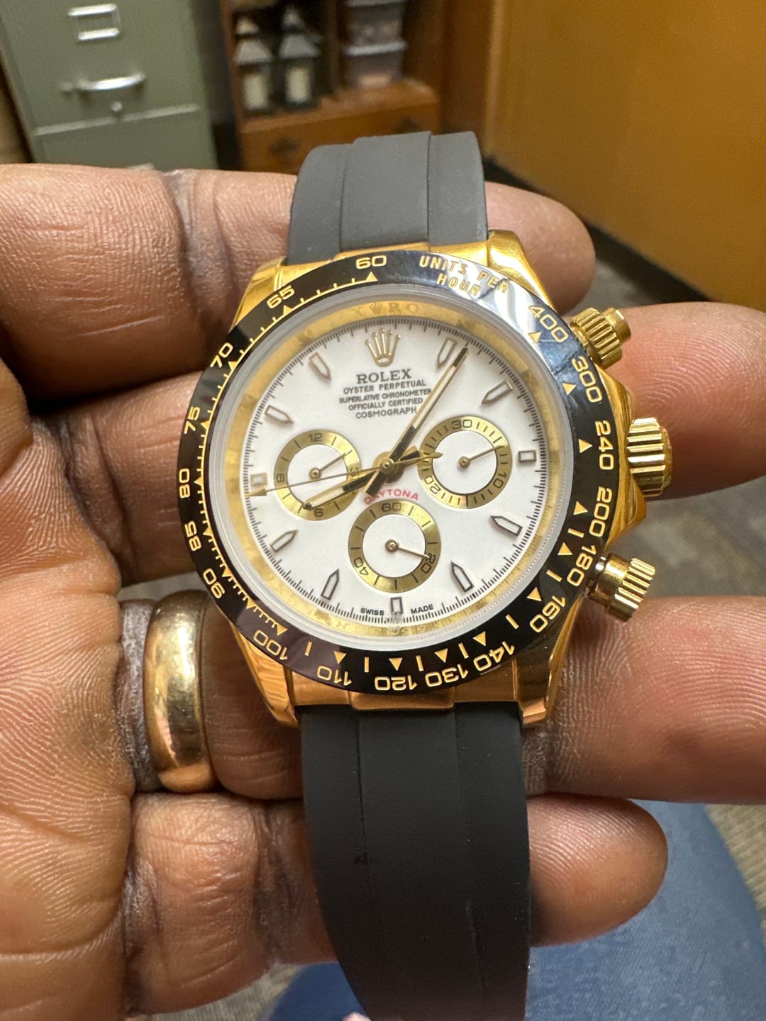 Customer photo review of Daytona 40mm Yellow Gold White Dial Mens Watch 126518