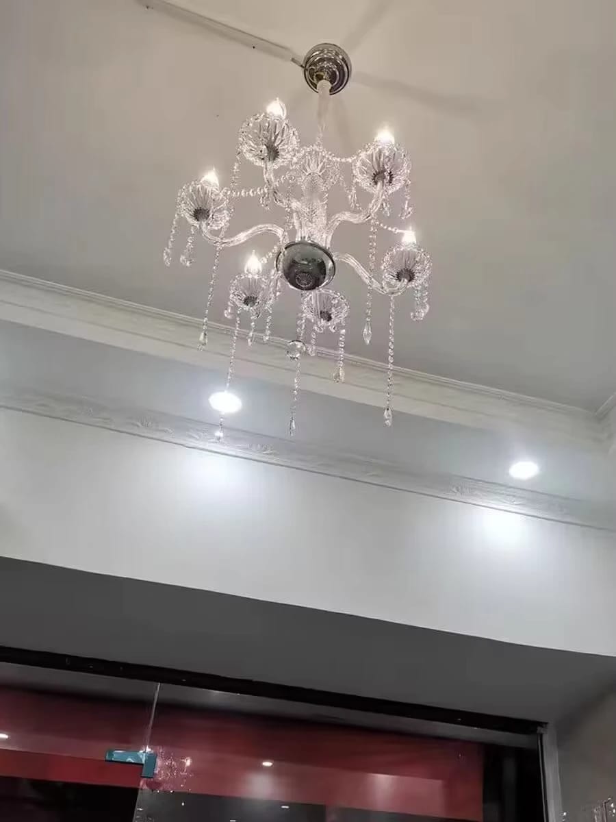 Customer photo review of Crystal Chandelier, Silver Finish, Candle Arms, 6–10 Lights, 60–85 cm