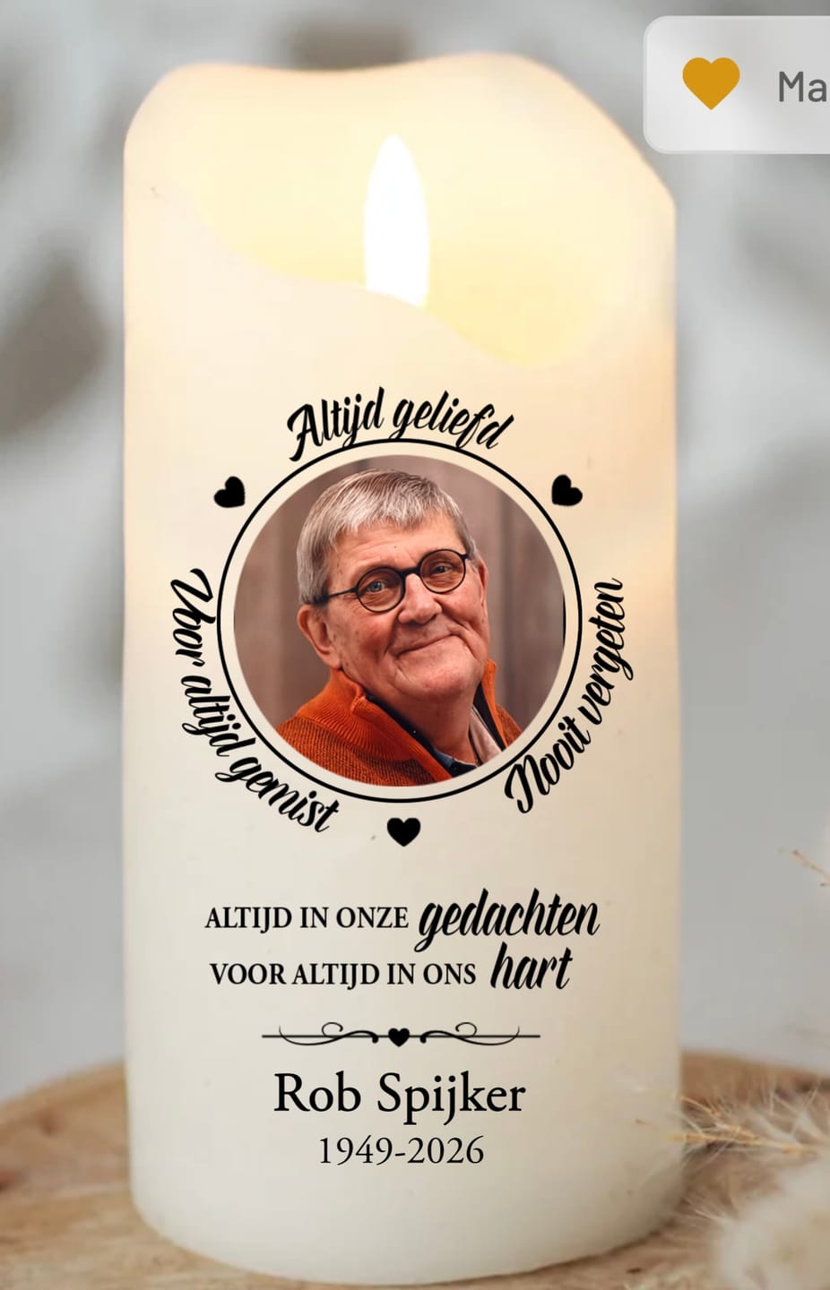 Customer photo review of Altijd geliefd - LED rouwkaars met foto en datum ter nagedachtenis aan overledenen