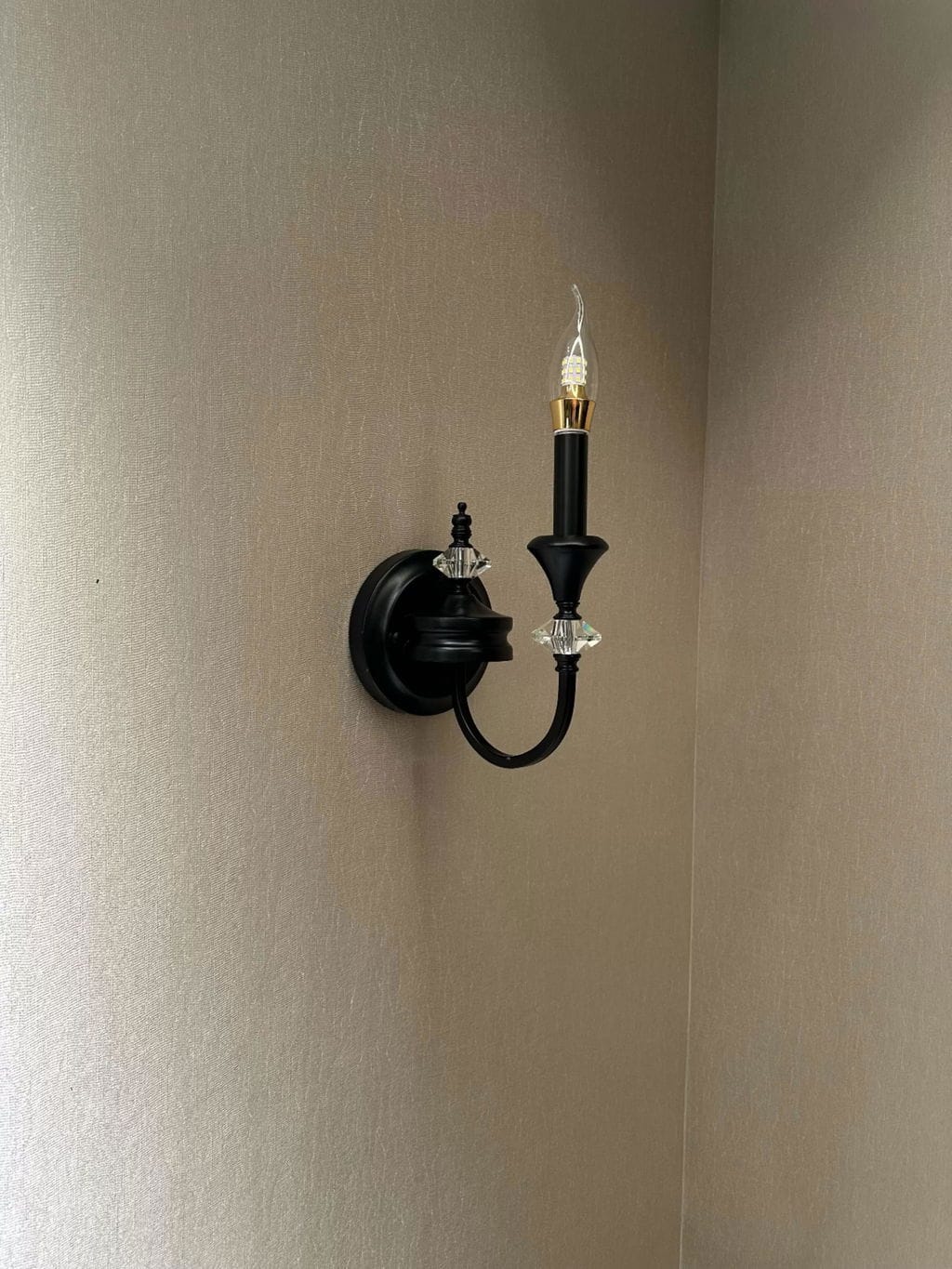 Customer photo review of Candle Wall Light, Iron Arm, Crystal Accent, Wall Sconce