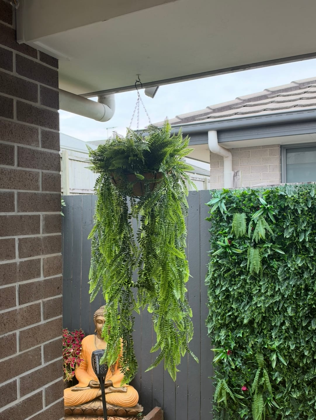 Customer photo review of Artificial Hanging Fern Display – UV Resistant (45cm x 125cm)