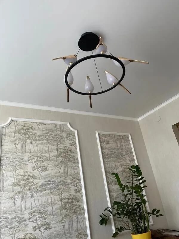 Customer photo review of Black Chandelier, Ring Frame with 6 Gold Birds, LED, 65 cm