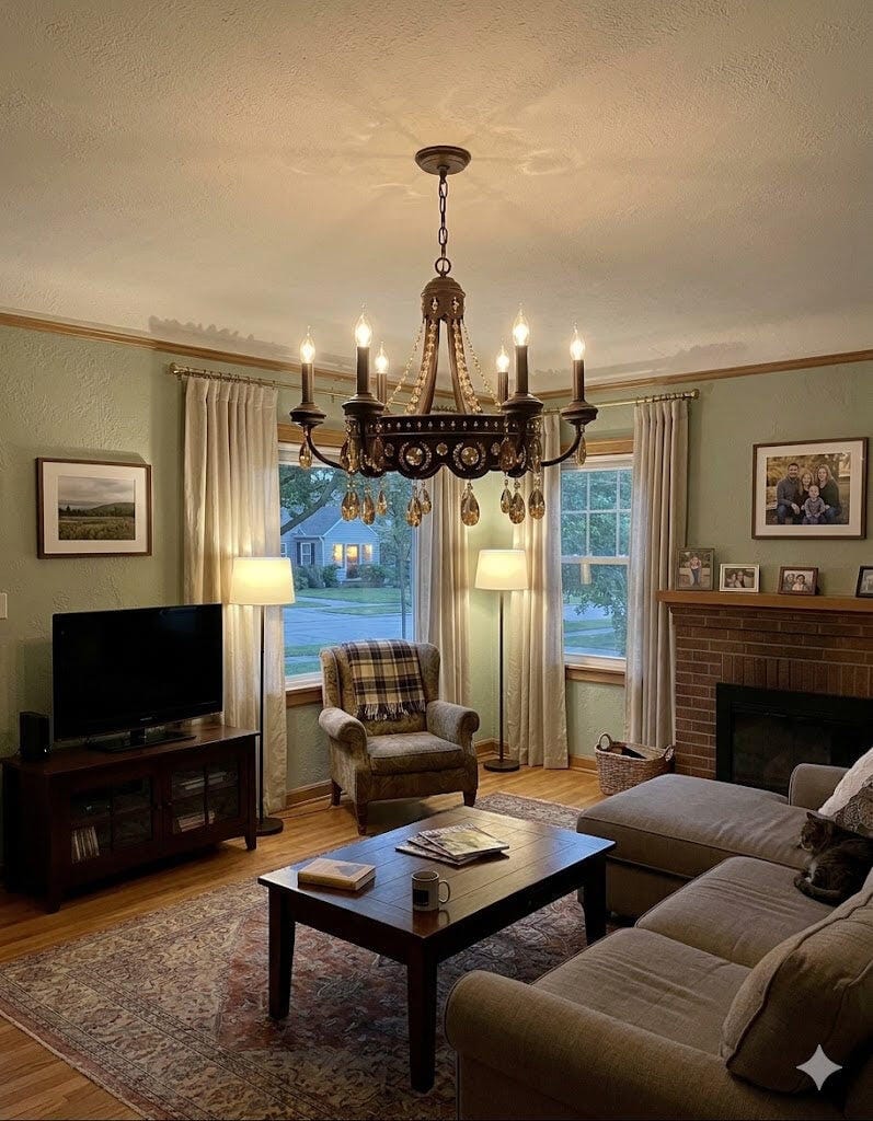 Customer photo review of Amber Crystal Chandelier, Bronze Finish Iron Frame, Art Deco