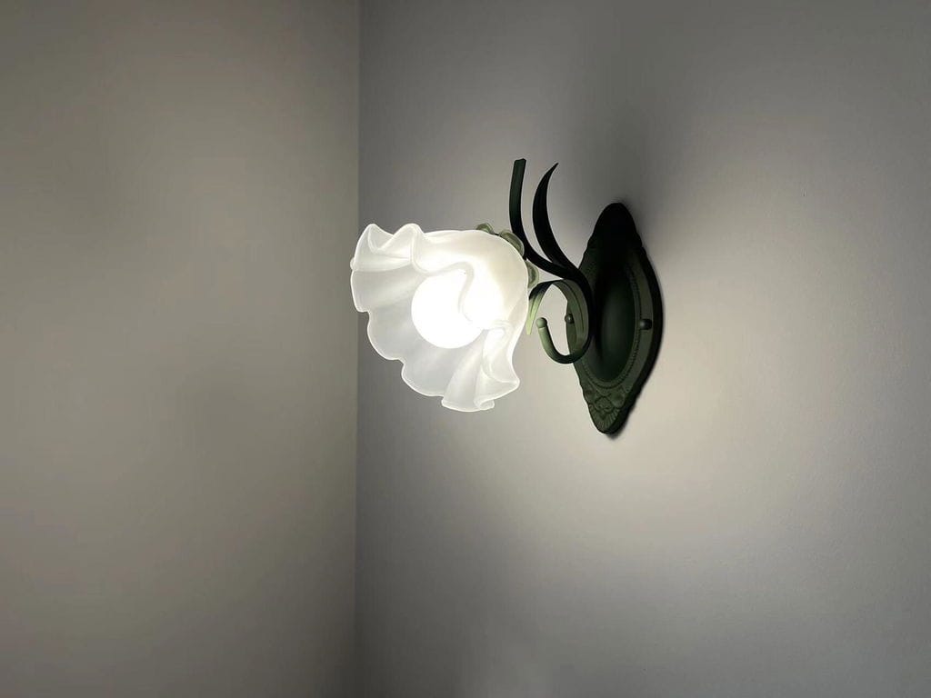 Customer photo review of Glass Flower Wall Light, Iron Backplate, Wall Sconce