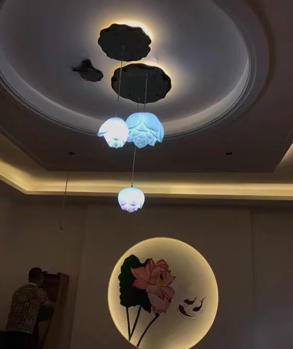 Customer photo review of Pink and White Petal Pendant Light, Chandelier, Integrated LED