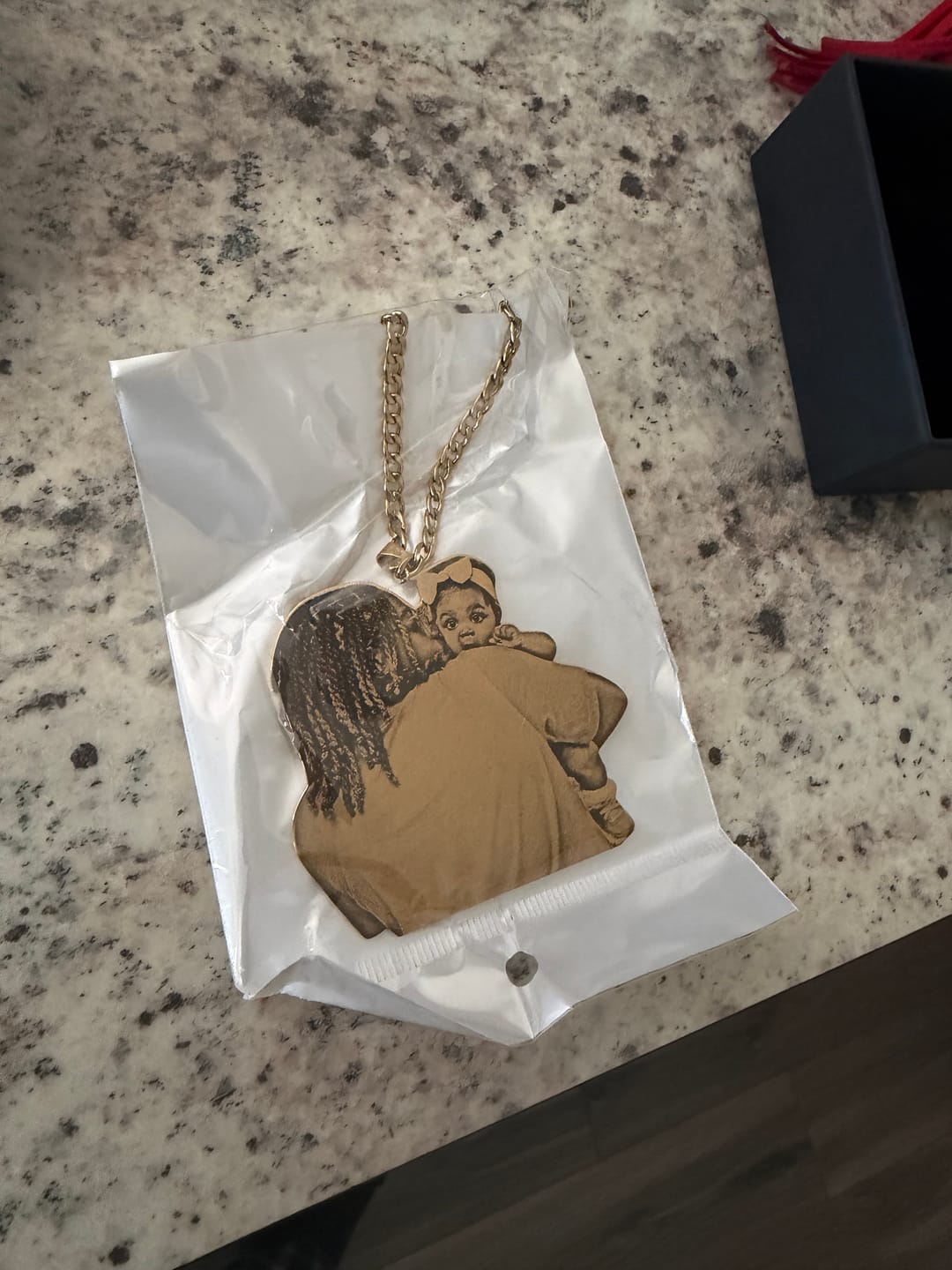 Customer photo review of Custom Photo Engraved Pendant Necklace