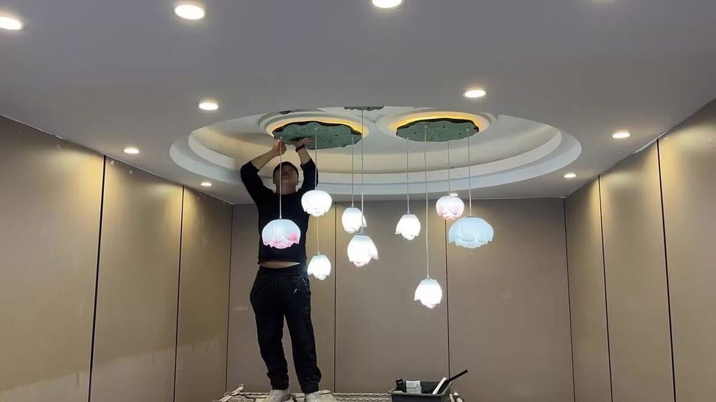 Customer photo review of Pink and White Petal Pendant Light, Chandelier, Integrated LED