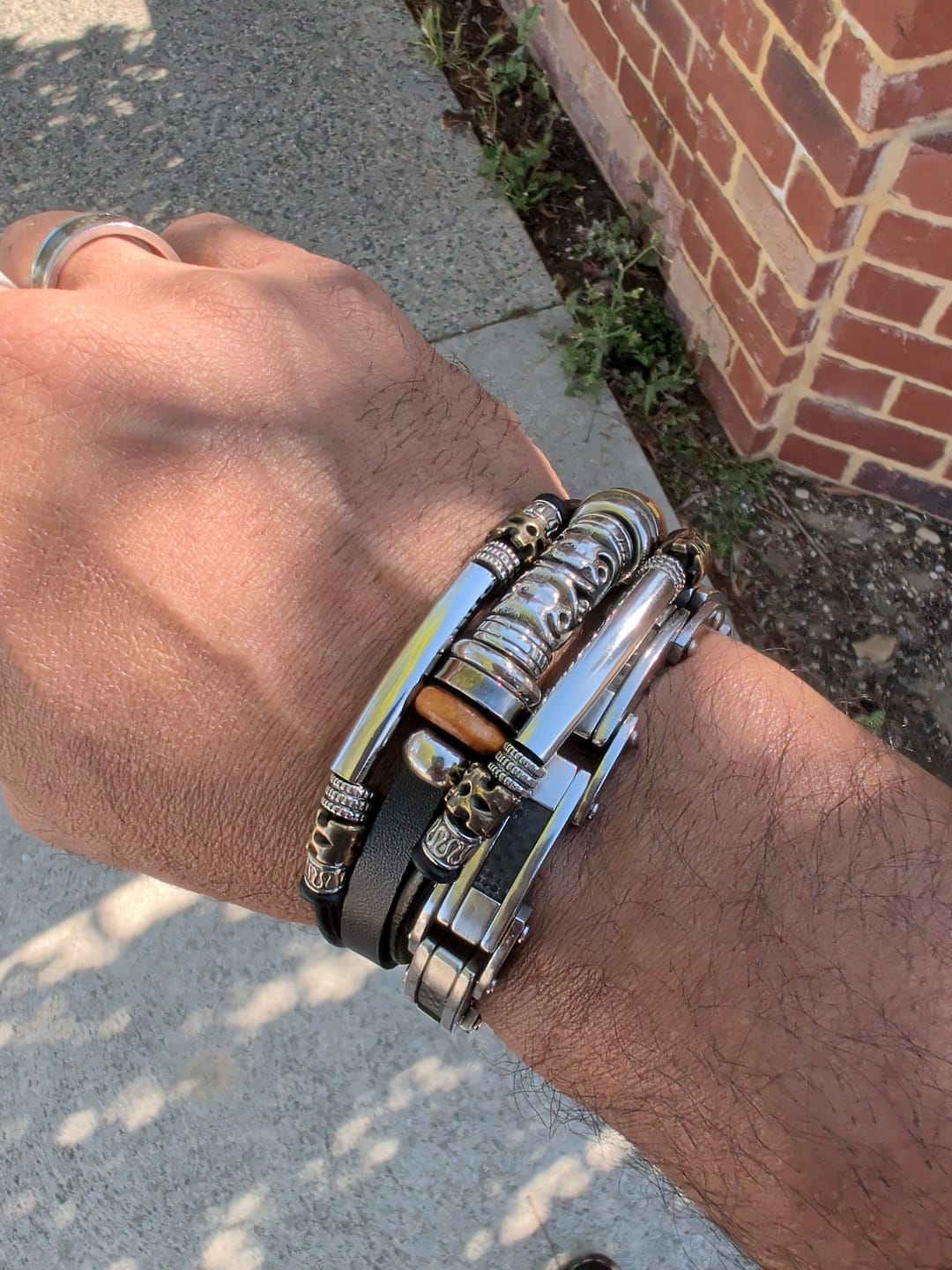 Customer photo review of Punk Retro Hollow Alloy Bead Multi-strand Leather Bracelet