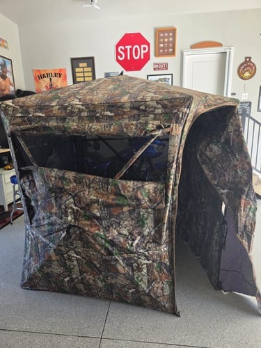 Customer photo review of VisTall 360 See-Through Ground Blind | 75-Inch 3 Person Pop Up Deer Blind with No-Trip Door | Portable Camo Hunting Blind with Blackout Curtain for Whitetail Deer Hunting