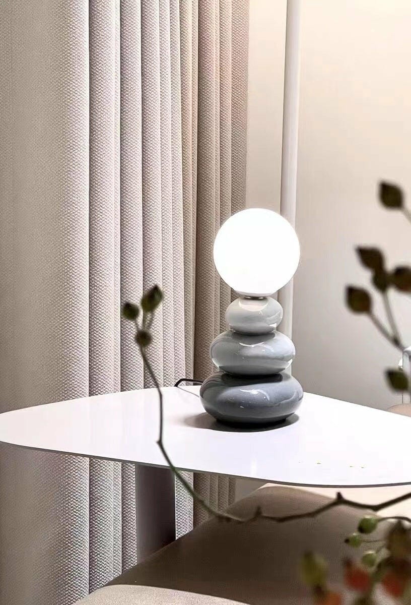 Customer photo review of Stacked Ceramic Table Lamp, Opal Glass Orb, USB Powered, 19 cm