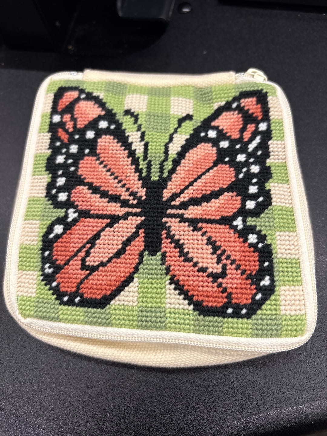 Customer photo review of GINGHAM BUTTERFLY - Needlepoint Pouch Kit