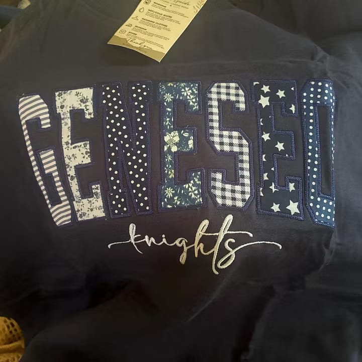 Customer photo review of Custom Patchwork Fabric Embroidered Sweatshirt Team and School Name Applique Varsity Letters