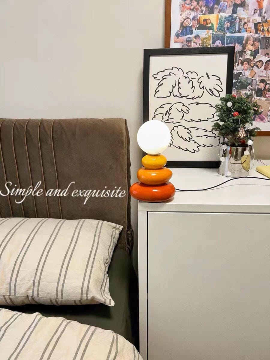 Customer photo review of Stacked Ceramic Table Lamp, Opal Glass Orb, USB Powered, 19 cm