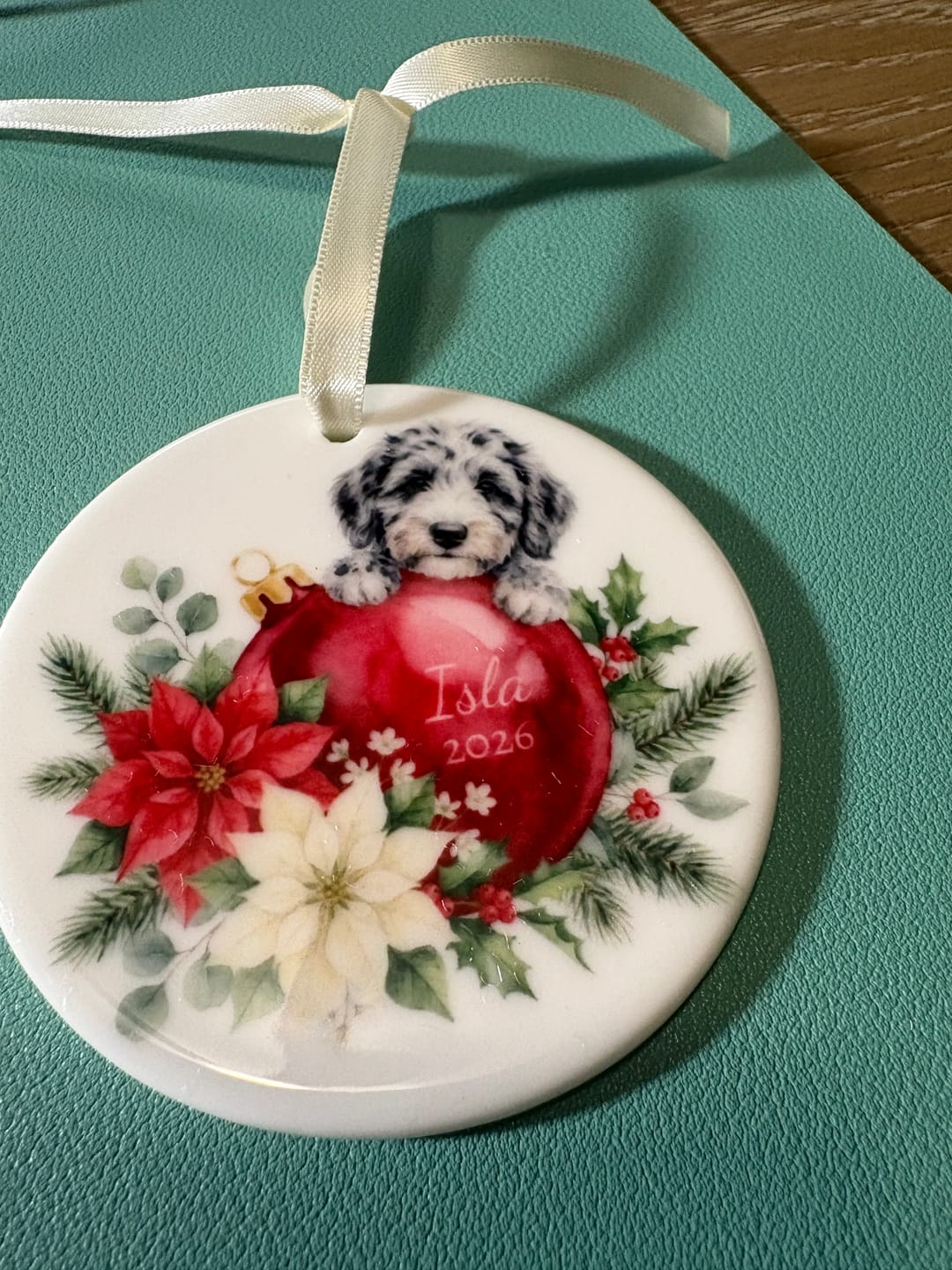 Customer photo review of First Christmas Merle Goldendoodle Ornament