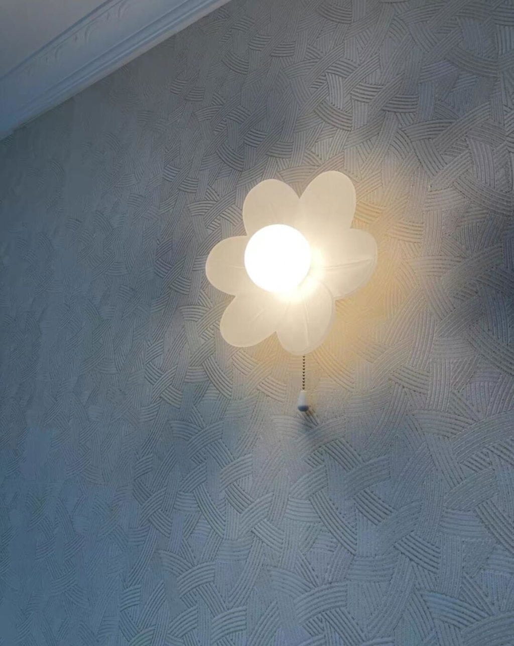 Customer photo review of Flower Wall Light, White Resin Petals, Pull Chain, Wall Sconce