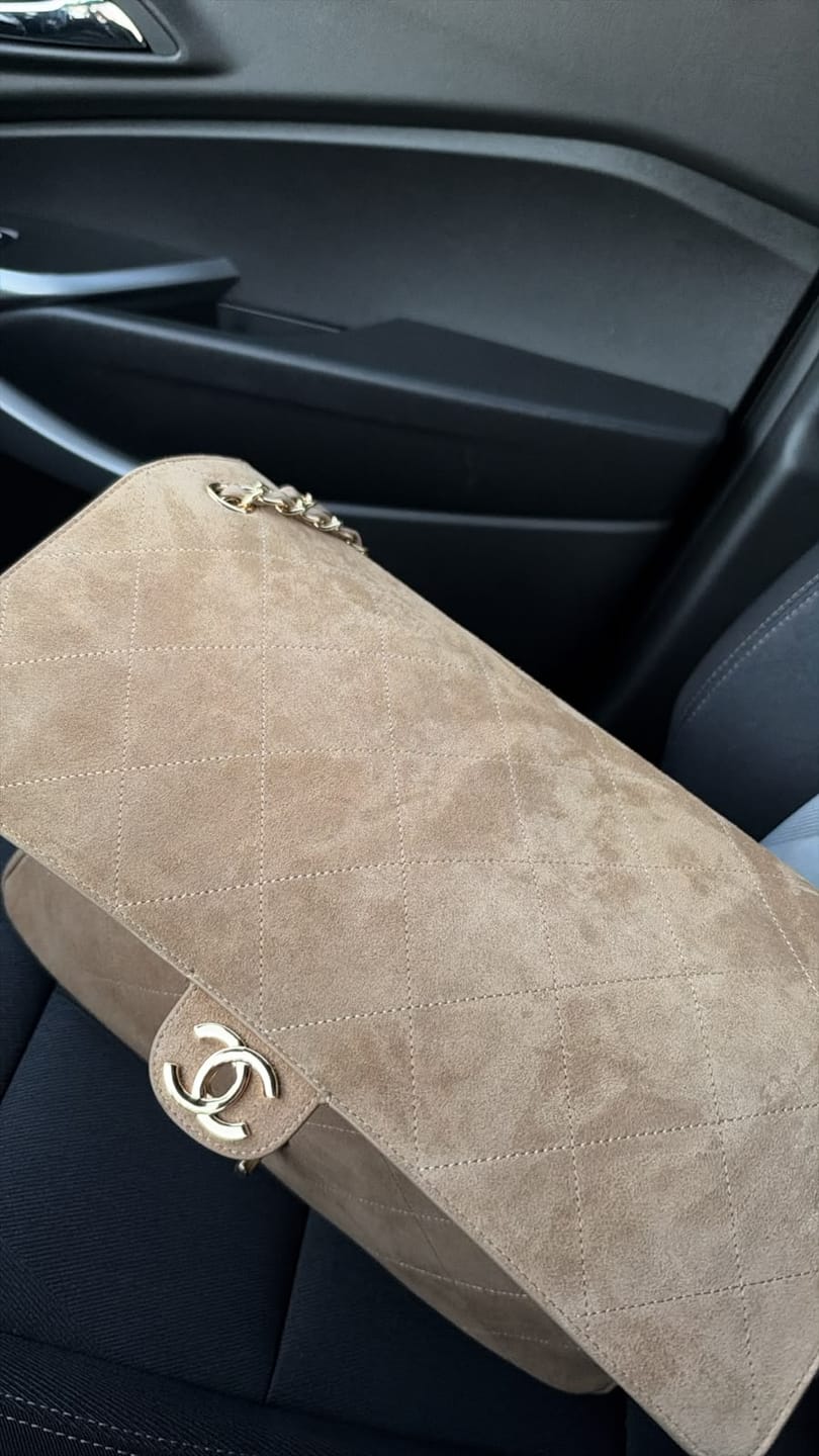 Customer photo review of Chanel 2026 Flap Bag 38.5cm Beige Suede Leather
