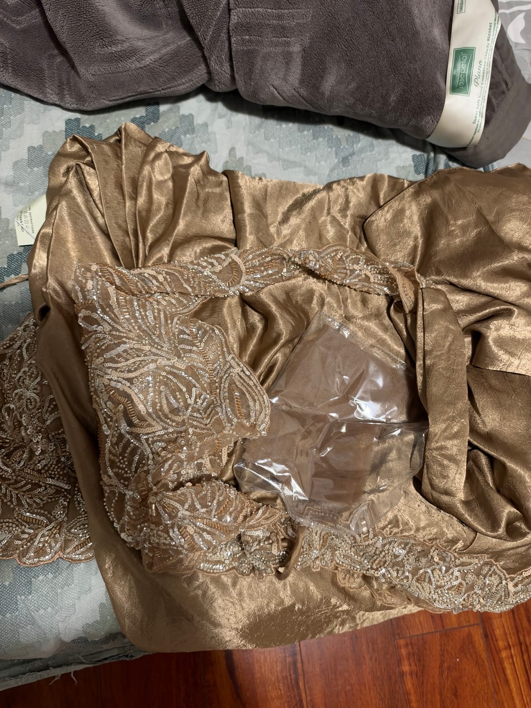 Customer photo review of Champagne Appliqué Draped Saree Set