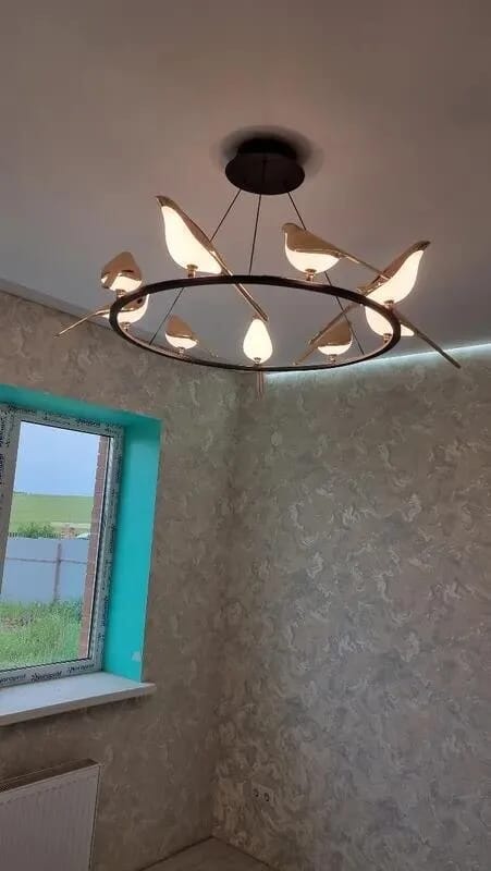 Customer photo review of Black Chandelier, Ring Frame with 6 Gold Birds, LED, 65 cm