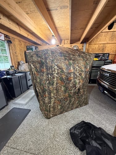 Customer photo review of VisTall 360 See-Through Ground Blind | 75-Inch 3 Person Pop Up Deer Blind with No-Trip Door | Portable Camo Hunting Blind with Blackout Curtain for Whitetail Deer Hunting