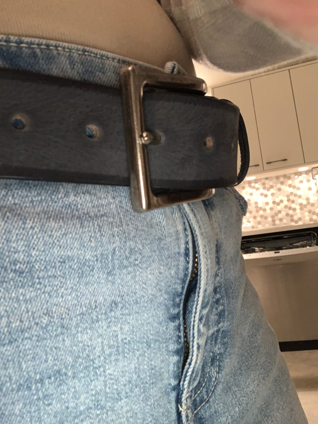 Customer photo review of The Mountain Belt - Grey Women's Leather Belt with Charred Edges