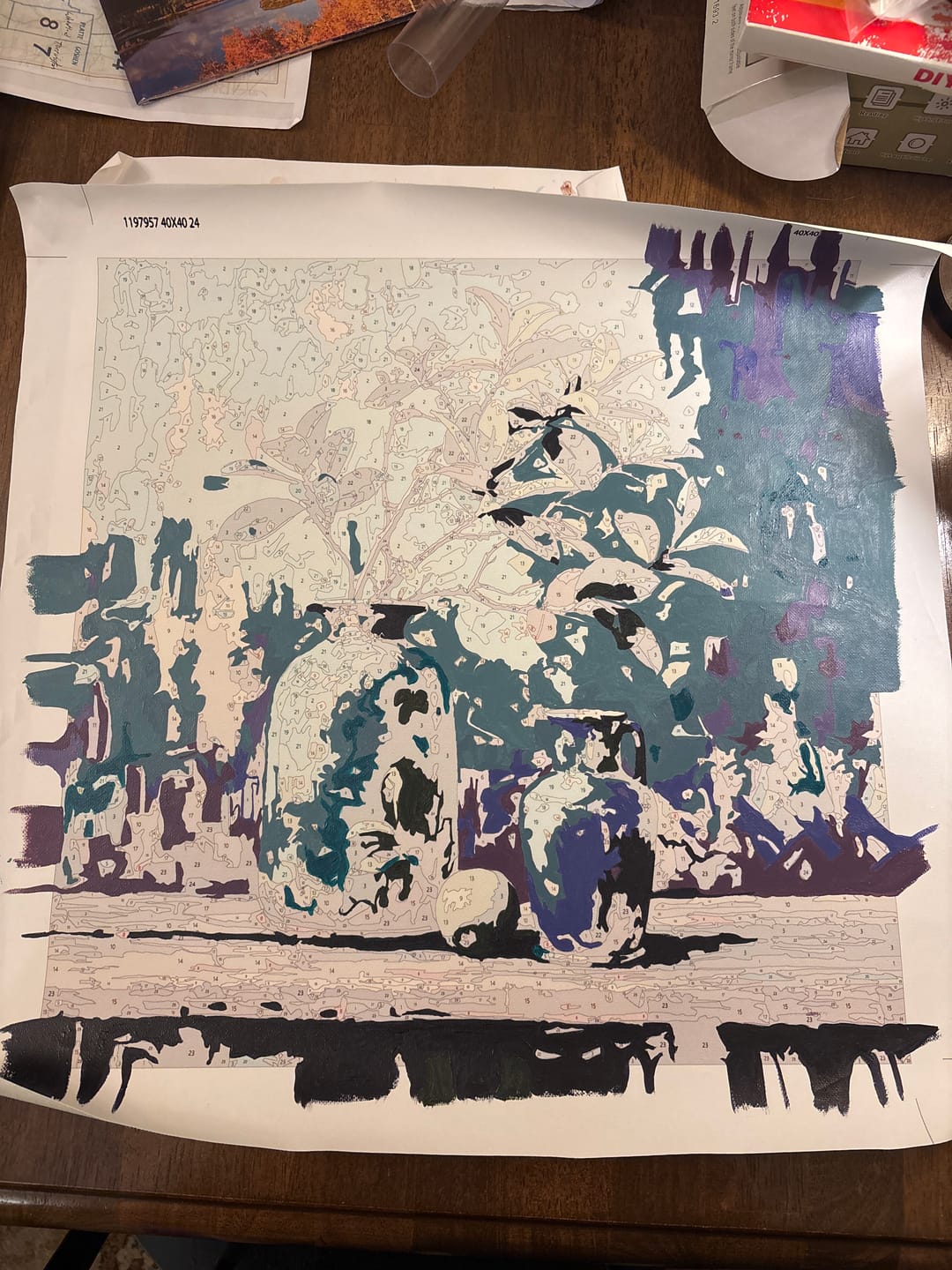 Customer photo review of Vases, Lime, & Aqua Brushwork (Paint by Numbers)
