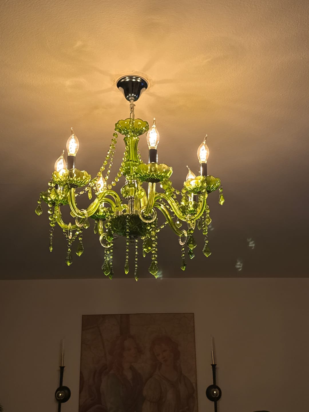 Customer photo review of Crystal Candle Chandelier Lighting Modern 6/18 Lights Green Hanging Pendant for Bedroom, 23"/37.5" W