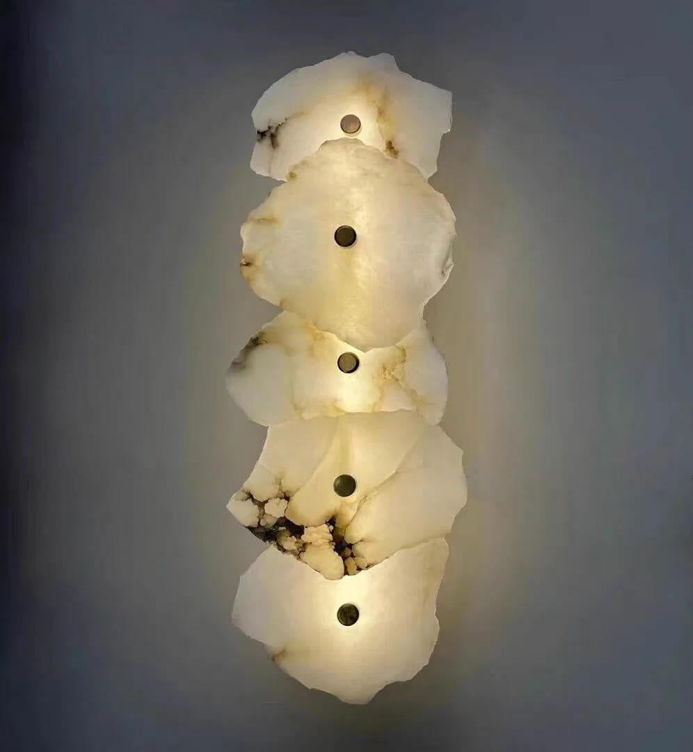 Customer photo review of Free-Form Alabaster Rock Cluster Wall Sconce, Iron or Solid Brass Base