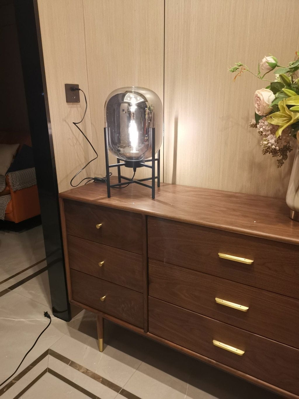 Customer photo review of Hand Blown Glass Table Lamp, Black Metal Stand, Bedside Lamp