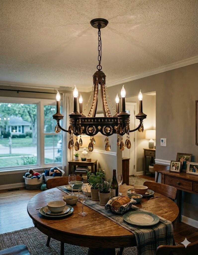 Customer photo review of Amber Crystal Chandelier, Bronze Finish Iron Frame, Art Deco