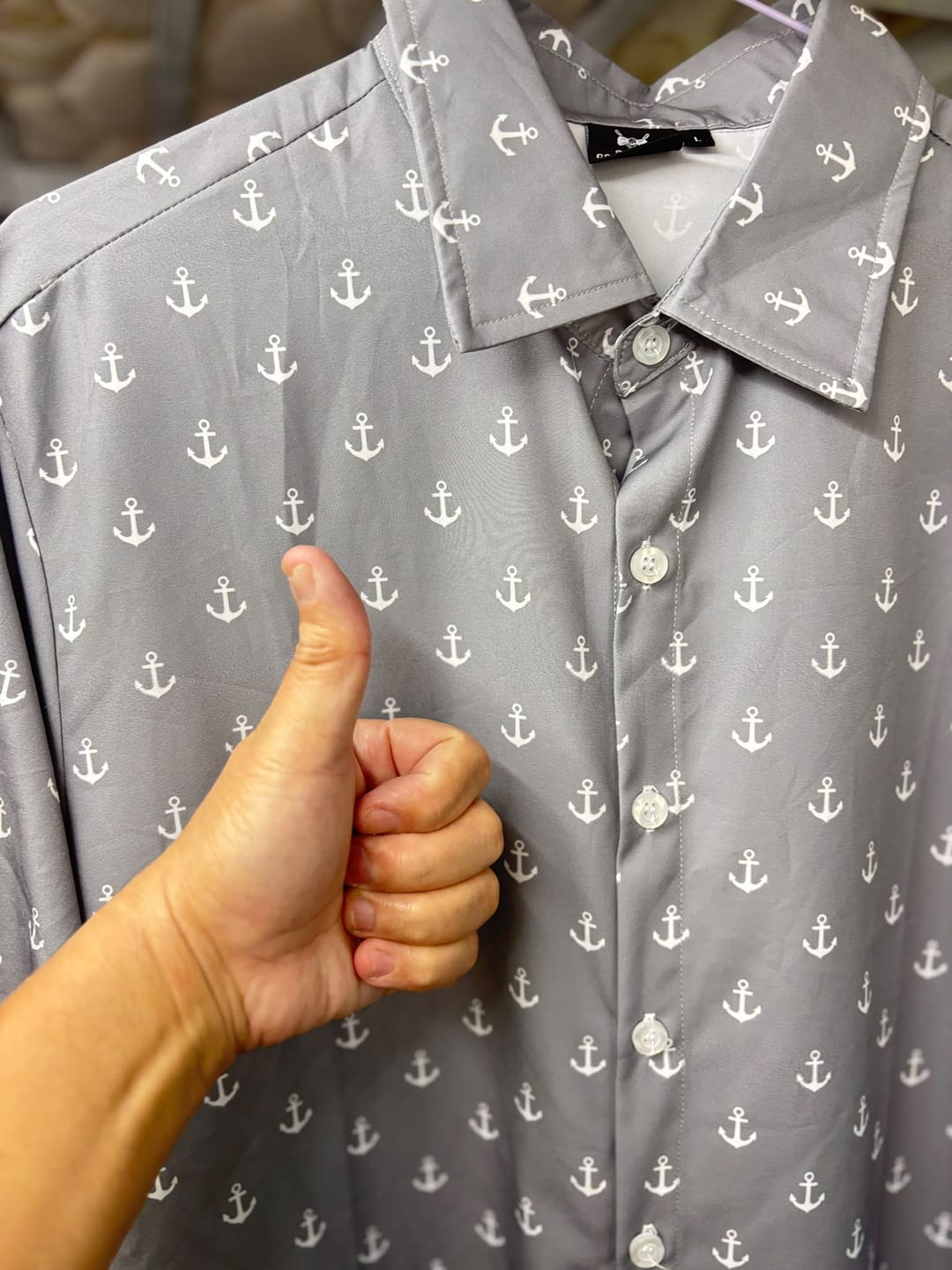 Customer photo review of Light Gray Anchor Men's Golf Hawaiian Shirts Button Down Shirt