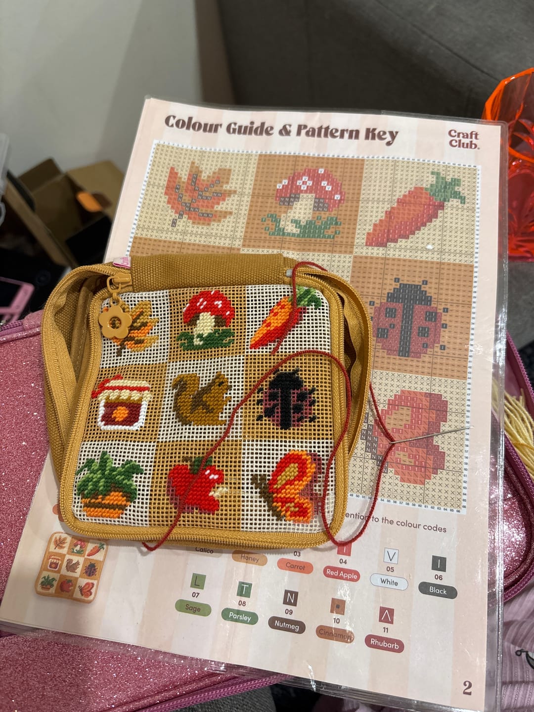 Customer photo review of FALL HARVEST CHARMS - Needlepoint Pouch Kit