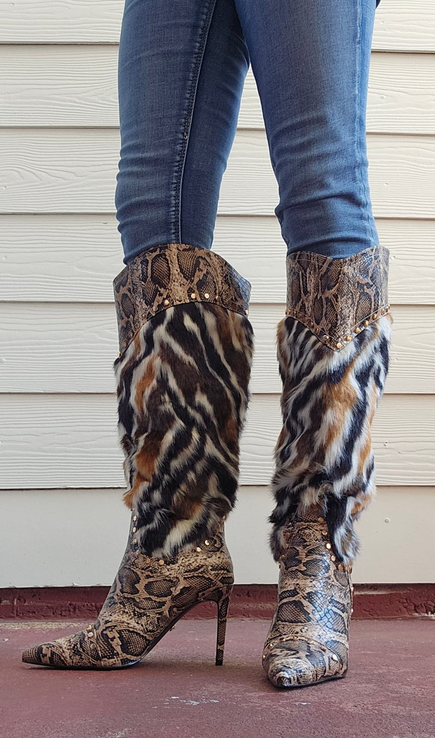 Customer photo review of ALISETTE-SNAKEMULTI FAUX FUR STILETTO BOOT