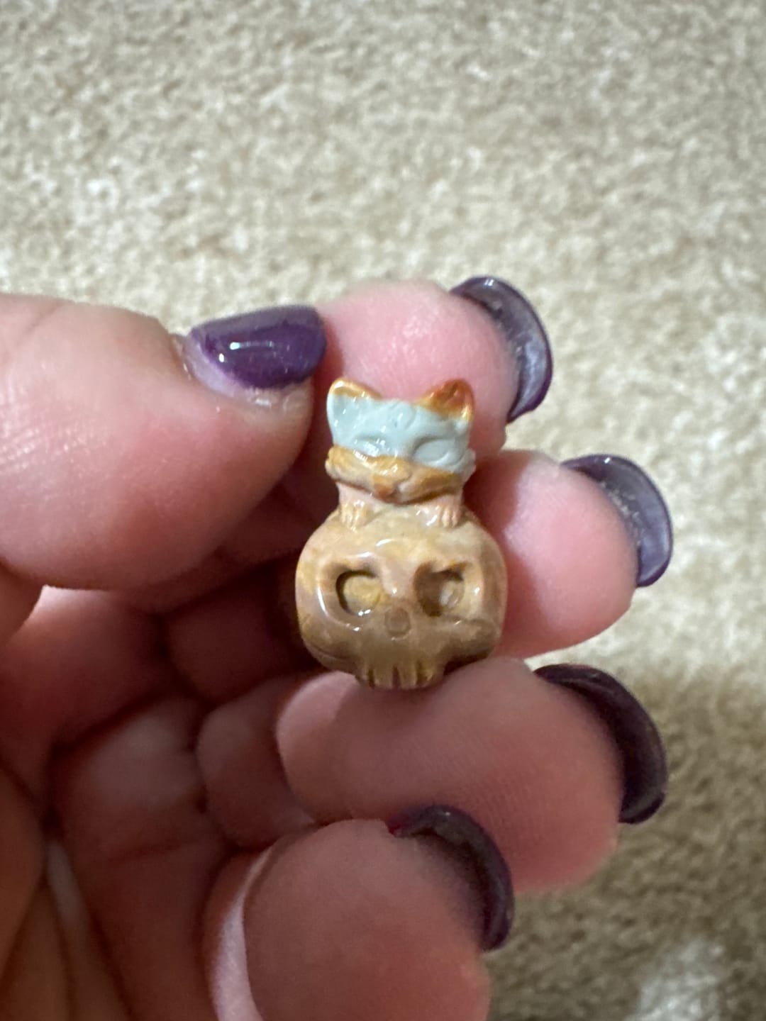 Customer photo review of Natural Crystal Carving Alashan Agate Cat On Skull