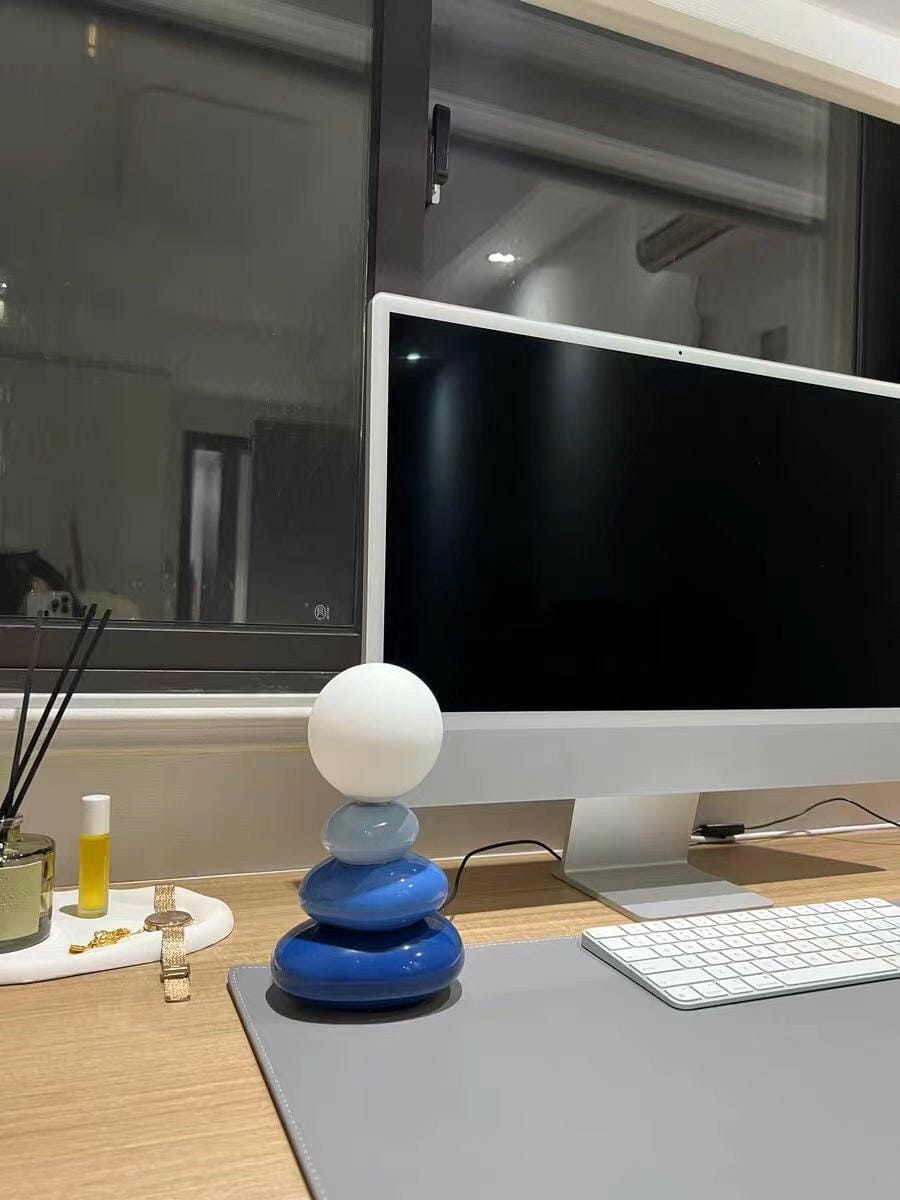 Customer photo review of Stacked Ceramic Table Lamp, Opal Glass Orb, USB Powered, 19 cm