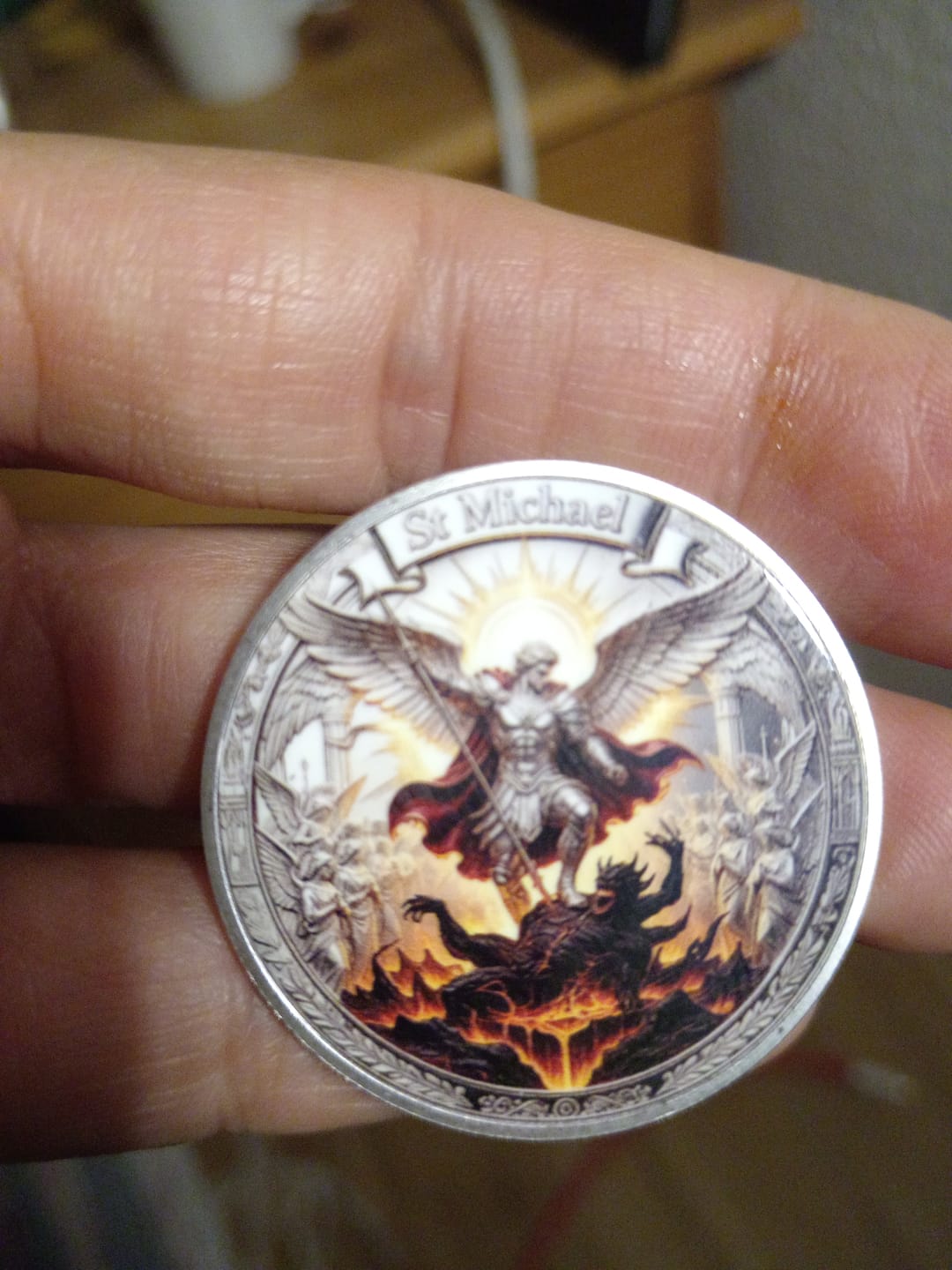 Customer photo review of Christianartworkshop Classic Style Saint Michael Archangel Guardian Psalm 91:10-11 Protection Strengthen Connection Coin