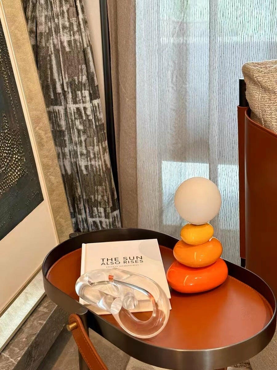 Customer photo review of Stacked Ceramic Table Lamp, Opal Glass Orb, USB Powered, 19 cm