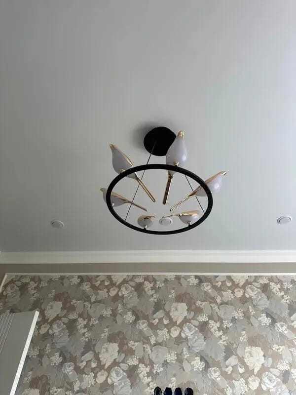 Customer photo review of Black Chandelier, Ring Frame with 6 Gold Birds, LED, 65 cm
