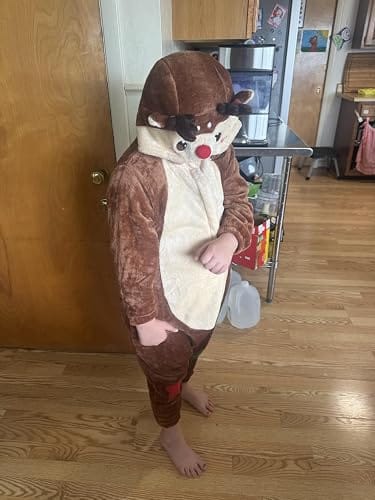 Customer photo review of OLAOLA Kids Reindeer Animal Onesie Christmas Plush Soft Flannel Warm Home Pajamas One-Piece Sleepwear
