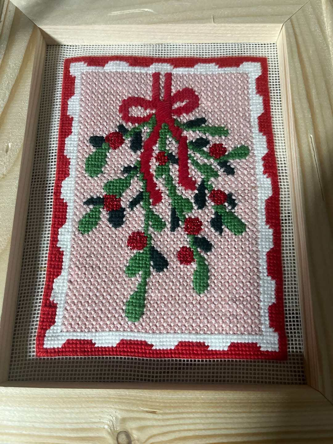 Customer photo review of Under the Mistletoe Postcard Needlepoint Kit