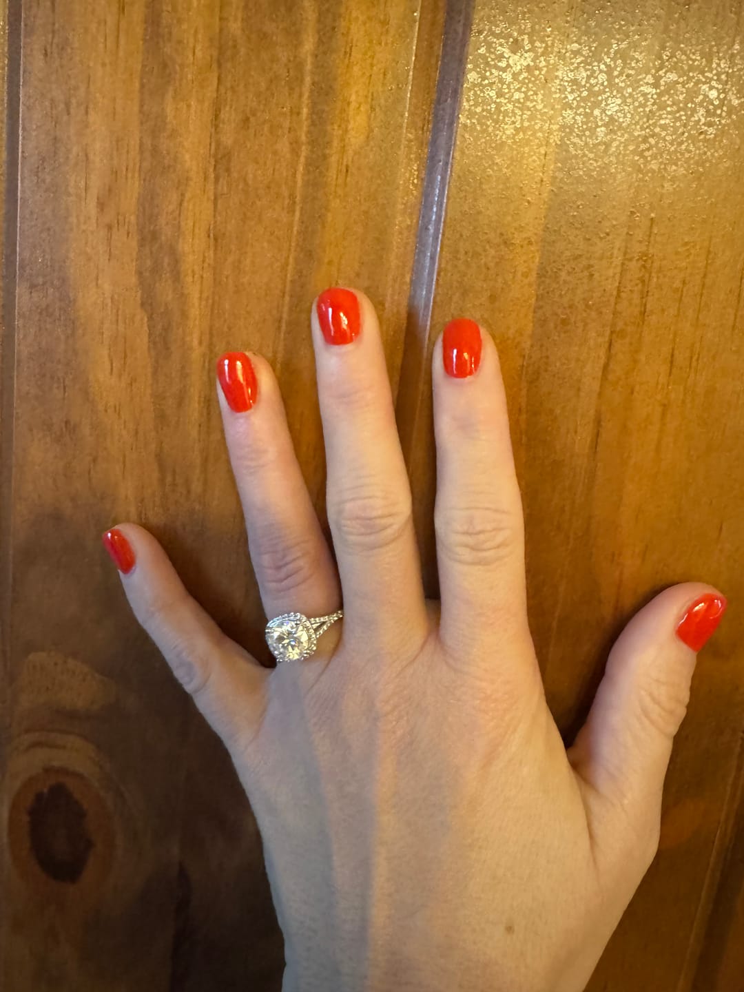 Customer photo review of Moissanite Split Shank Square Halo Pave Engagement Ring