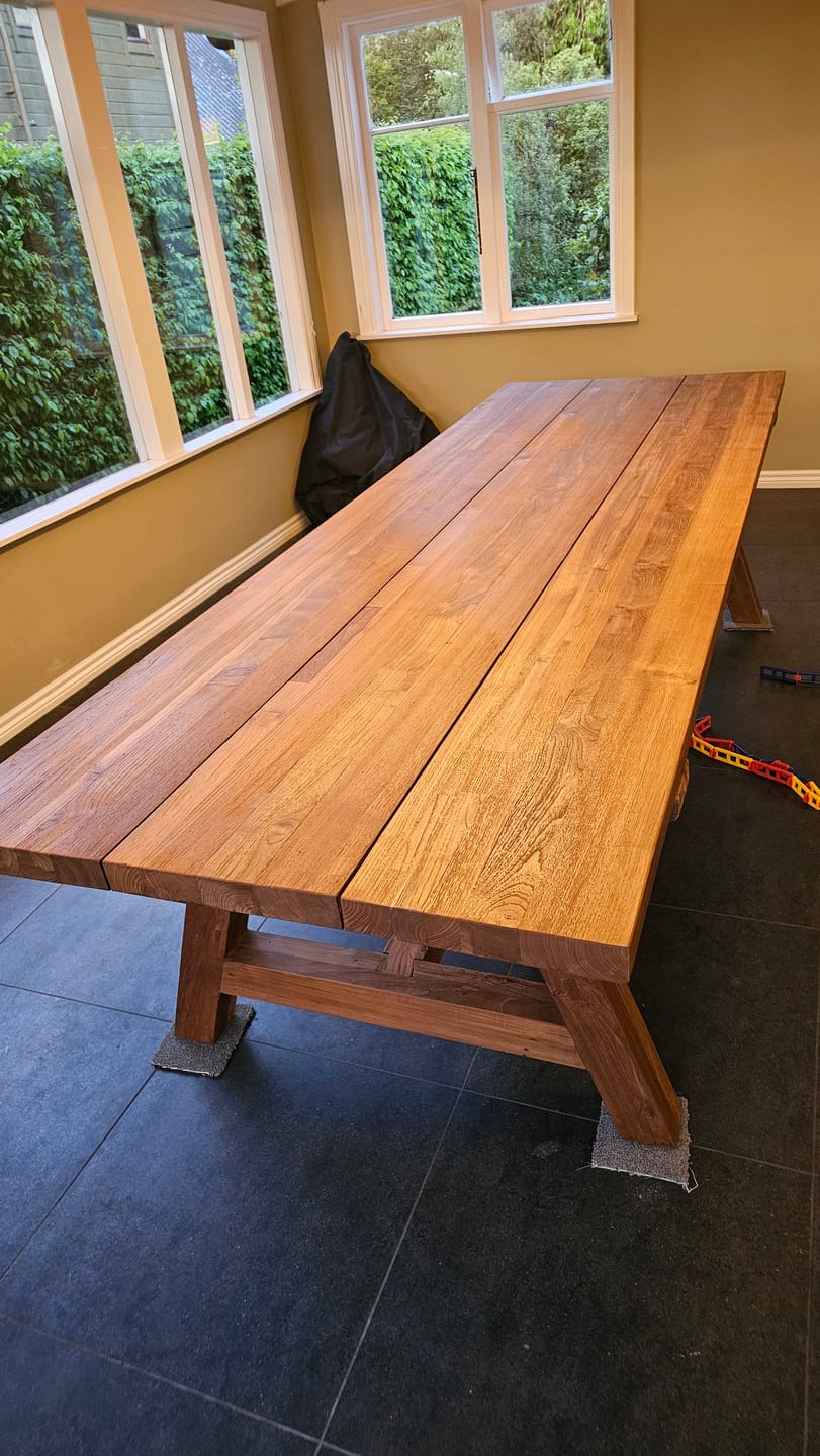 Customer photo review of Stalwart Teak Trestle Dining Table 300cm