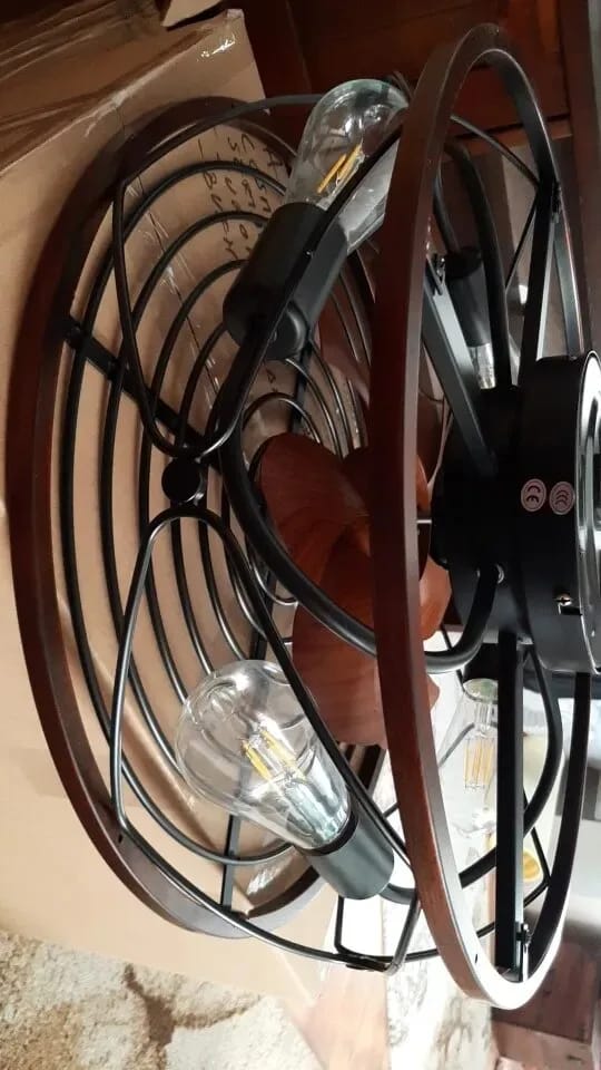 Customer photo review of Caged Ceiling Fan with Light, Wooden Blades, 4 Bulbs, Remote, 50 cm