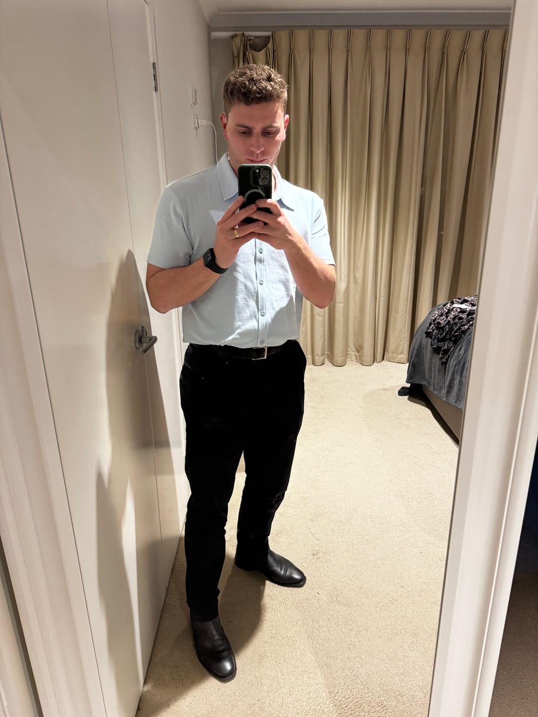 Customer photo review of Stretch Knit Short Sleeve Shirt - Powder Blue