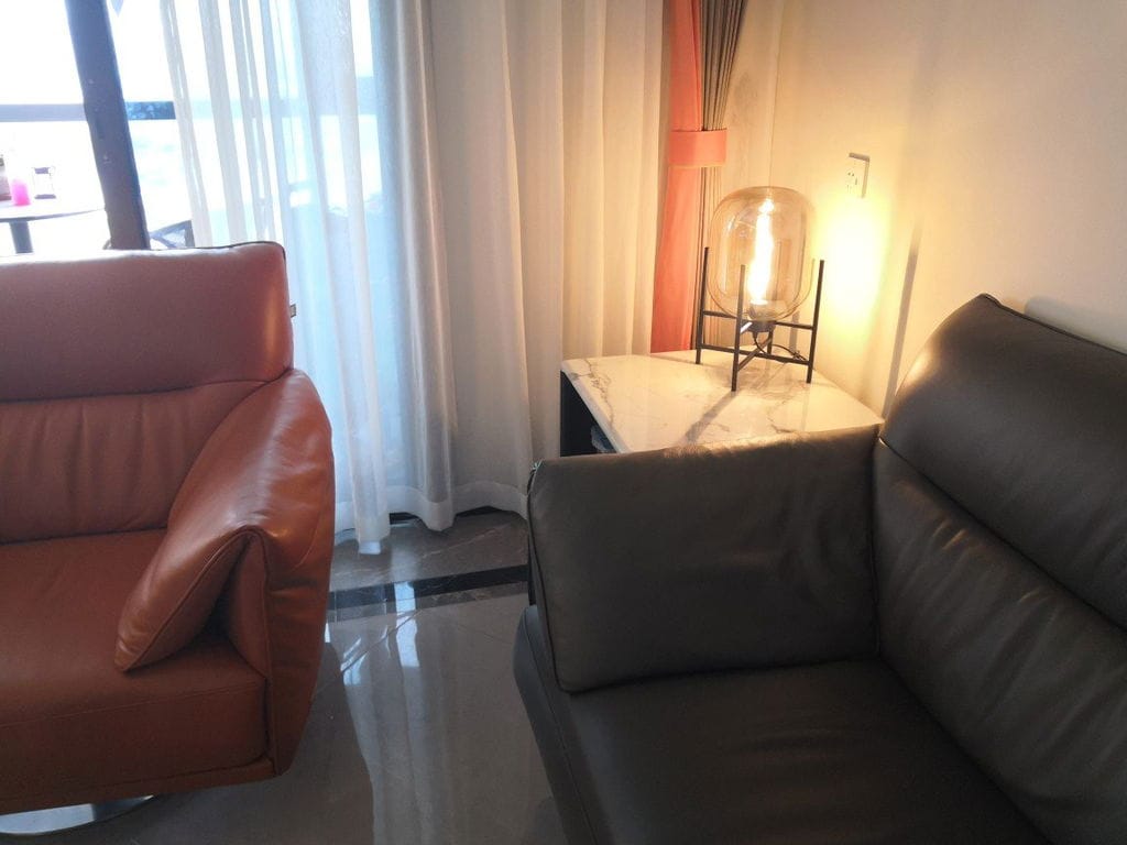 Customer photo review of Hand Blown Glass Table Lamp, Black Metal Stand, Bedside Lamp
