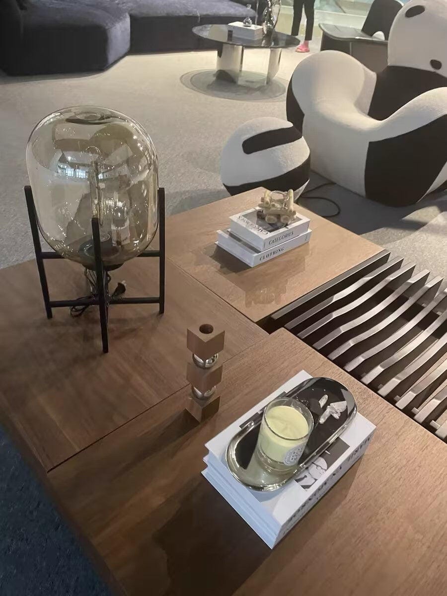 Customer photo review of Hand Blown Glass Table Lamp, Black Metal Stand, Bedside Lamp
