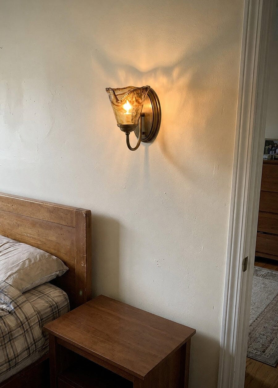 Customer photo review of Crinkled Amber Glass Wall Light, Vintage Brass Wall Sconce