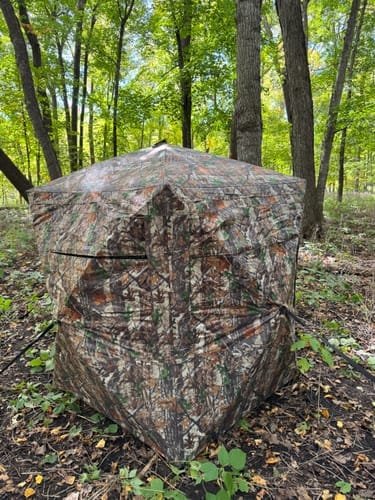 Customer photo review of VisTall 360 See-Through Ground Blind | 75-Inch 3 Person Pop Up Deer Blind with No-Trip Door | Portable Camo Hunting Blind with Blackout Curtain for Whitetail Deer Hunting
